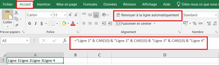 Aller à la ligne dans une formule avec CAR(10)